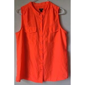 J. Crew Women's 12 Sleeveless Button-Down Blouse Double Pocket High Neck Orange